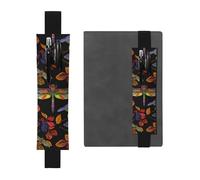 JxWCher Leather Pen Holder Bookmark for Notebook Deco,Colorful Art Dragonfly Print Book Mark Elastic Pen Pouch Organizer