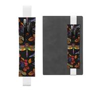 JxWCher Leather Pen Holder Bookmark for Notebook Deco,Colorful Art Dragonfly Print Book Mark Elastic Pen Pouch Organizer