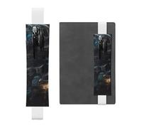 JxWCher Leather Pen Holder Bookmark for Notebook Deco,Future Robot Print Book Mark Elastic Pen Pouch Organizer