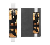 JxWCher Leather Pen Holder Bookmark for Notebook Deco,Wolf Howling Under Moon Print Book Mark Elastic Pen Pouch Organizer