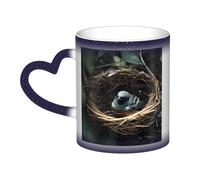JxWCher Little bird nest Print Heat Sensitive Color Changing Mug - Ceramic Coffee Cup, Starry Milk Mug for Breakfast, Couples, Gifts-Blue