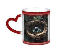 JxWCher Little bird nest Print Heat Sensitive Color Changing Mug - Ceramic Coffee Cup, Starry Milk Mug for Breakfast, Couples, Gifts-Red