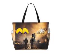 JxWCher Lone Hyena Print 28L Large Beach Tote Bag, 7 Pockets Waterproof Travel Shoulder Bag, Gym Oversized Tote, Firefighters Fighting Fires, One Size, Art Deco