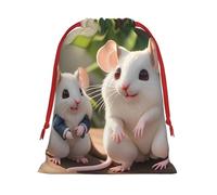 JxWCher Medium Drawstring Gift Bag, Mother and child rats Winter Santa Gift Cloth Wrap, Holiday Gifts, Candy, Toys, for Christmas, Weddings, Party