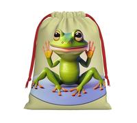 JxWCher Medium Xmas Gift Bag, The funny frog doing yoga Drawstring Storage Pouch Fade-Resistant with Secure Closure, Home, Office, Travel, Gift Giving