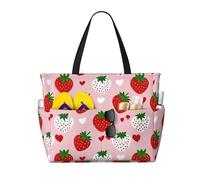 JxWCher Mystical Symbol Words Print 28L Large Beach Tote Bag, 7 Pockets Waterproof Travel Shoulder Bag, Gym Oversized Tote, Strawberry and Heart, One Size, Art Deco