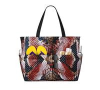 JxWCher Mystical Symbol Words Print 28L Large Beach Tote Bag, 7 Pockets Waterproof Travel Shoulder Bag, Gym Oversized Tote, Colorful Snake Skin, One Size, Art Deco