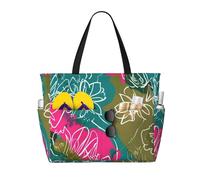 JxWCher Mystical Symbol Words Print 28L Large Beach Tote Bag, 7 Pockets Waterproof Travel Shoulder Bag, Gym Oversized Tote, Abstract Floral Pattern, One Size, Art Deco