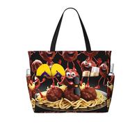 JxWCher Mystical Symbol Words Print 28L Large Beach Tote Bag, 7 Pockets Waterproof Travel Shoulder Bag, Gym Oversized Tote, Crazy Meatballs Pattern, One Size, Art Deco