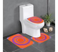 JxWCher Non-Slip 3PC Bathroom Rug Set, Orange Circle Centre Print Toilet Mat Shower Rugs, Soft Absorbent Bath Mat