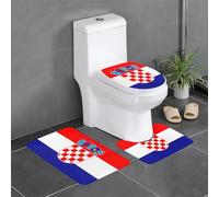 JxWCher Non-Slip 3PC Bathroom Rug Set, Republic of Croatia Flag Print Toilet Mat Shower Rugs, Soft Absorbent Bath Mat