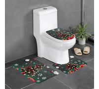 JxWCher Non-Slip 3PC Bathroom Rug Set, Round Ball Christmas Tree Print Toilet Mat Shower Rugs, Soft Absorbent Bath Mat