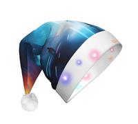 JxWCher Novelty LED Shine Santa Hat - Science Fiction Future Print Festive Xmas Beanie for Adults, Holiday New Year Party Accessory Supplies