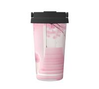 JxWCher Pink cherry blossom stairs Print Travel Coffee Mug 16Oz, Hot/Ice Drinking Thermal Cup, Leakproof, for Office, Car