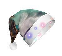 JxWCher Plush Christmas Hat, 3 Colorful LED Light Caribbean Islands Print Santa hat, Adult Xmas Beanie Hat for holiday New Year Party