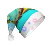 JxWCher Plush Christmas Hat, 3 Colorful LED Light Caribbean Scenery Print Santa hat, Adult Xmas Beanie Hat for holiday New Year Party