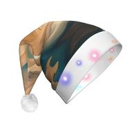 JxWCher Plush Christmas Hat, 3 Colorful LED Light Dunhuang Mystery Print Santa hat, Adult Xmas Beanie Hat for holiday New Year Party