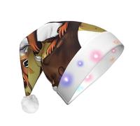 JxWCher Plush Christmas Hat, 3 Colorful LED Light Nut-eating squirrel Print Santa hat, Adult Xmas Beanie Hat for holiday New Year Party