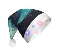 JxWCher Plush Christmas Hat, 3 Colorful LED Light Science Fiction Stars Print Santa hat, Adult Xmas Beanie Hat for holiday New Year Party