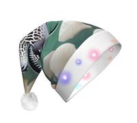 JxWCher Plush Christmas Hat, 3 Colorful LED Light White Tropical Fish Print Santa hat, Adult Xmas Beanie Hat for holiday New Year Party