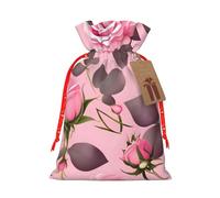 JxWCher Pretty Pink Roses Print Burlap Drawstring Gift Bags for Christmas, Rustic Holiday Treat Pouches Gift Wrapping