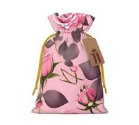 JxWCher Pretty Pink Roses Print Burlap Drawstring Gift Bags for Christmas, Rustic Holiday Treat Pouches Gift Wrapping
