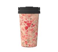 JxWCher Red Heart Flowers Print Travel Coffee Mug 16Oz, Hot/Ice Drinking Thermal Cup, Leakproof, for Office, Car
