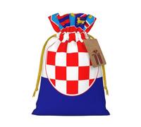 JxWCher Republic of Croatia flag Print Burlap Drawstring Gift Bags for Christmas, Rustic Holiday Treat Pouches Gift Wrapping