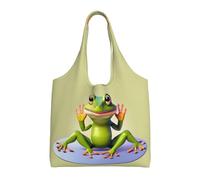 JxWCher Reusable Canvas Tote Bag, The funny frog doing yoga Grocery Bag Shopping Shoulder Bags for Work DIY Festival Present bag