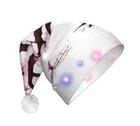 JxWCher Santa Hat, Fun Holiday Parties Light-Up Decor, Cherry Blossoms Tree Print Cozy Adult Christmas Beanie, Xmas Costumes Headdress