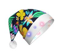 JxWCher Santa Hat, Fun Holiday Parties Light-Up Decor, Colorful flowers Print Cozy Adult Christmas Beanie, Xmas Costumes Headdress