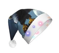 JxWCher Santa Hat, Fun Holiday Parties Light-Up Decor, Eagle under the stars Print Cozy Adult Christmas Beanie, Xmas Costumes Headdress