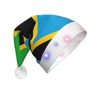 JxWCher Santa Hat, Fun Holiday Parties Light-Up Decor, Tanzania Flag Print Cozy Adult Christmas Beanie, Xmas Costumes Headdress
