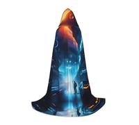JxWCher Science Fiction Future Print Hooded Cloak Cape, Oversize Party Apparel Soft Costume Robe for Halloween Cosplay Medium