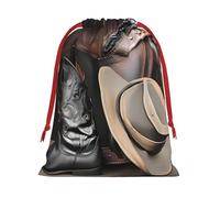 JxWCher Small Drawstring Gift Bag, Cowboy Black Hat Western Boots Winter Santa Gift Cloth Wrap, Holiday Gifts, Candy, Toys, for Christmas, Weddings, Party