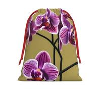 JxWCher Small Xmas Gift Bag, Beautiful Orchids Drawstring Storage Pouch Fade-Resistant with Secure Closure, Home, Office, Travel, Gift Giving