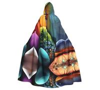 JxWCher Spooky Adult Halloween Hooded Cloak, Cute owl Print Versatile Costume Cape for Men & Women Party, Coloured Stones, One Size