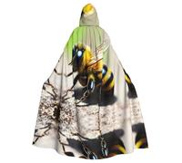 JxWCher Spooky Adult Halloween Hooded Cloak, Happy Birthday Balloon Print Versatile Costume Cape for Men & Women Party, Cute Little Bee, One Size