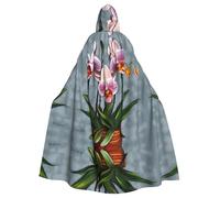JxWCher Spooky Adult Halloween Hooded Cloak, Natural wood texture Print Versatile Costume Cape for Men & Women Party, Blooming Orchids, One Size