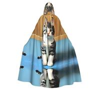 JxWCher Spooky Adult Halloween Hooded Cloak, Pretty Pink Roses Print Versatile Costume Cape for Men & Women Party, Bedroom Kitten, One Size