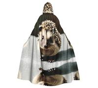 JxWCher Spooky Adult Halloween Hooded Cloak, Pretty Pink Roses Print Versatile Costume Cape for Men & Women Party, Cute Hedgehog, One Size
