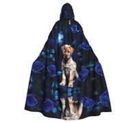 JxWCher Spooky Adult Halloween Hooded Cloak, Rainbow Fish Scale Print Versatile Costume Cape for Men & Women Party, Puppy Blue Rose, One Size