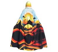 JxWCher Spooky Adult Halloween Hooded Cloak, Walking elephant Print Versatile Costume Cape for Men & Women Party, Sunrise Mountain, One Size