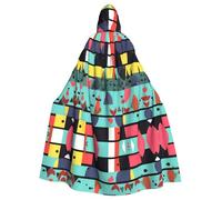 JxWCher Spooky Adult Halloween Hooded Cloak, Walking elephant Print Versatile Costume Cape for Men & Women Party, Geometric Patterns, One Size