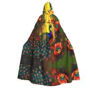 JxWCher Spooky Adult Halloween Hooded Cloak, Walking elephant Print Versatile Costume Cape for Men & Women Party, Peacock Flowers, One Size