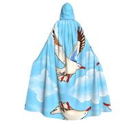 JxWCher Spooky Adult Halloween Hooded Cloak, White Snowy Mountains Print Versatile Costume Cape for Men & Women Party, Flying Seagulls, One Size