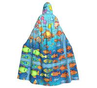 JxWCher Spooky Adult Halloween Hooded Cloak, White Snowy Mountains Print Versatile Costume Cape for Men & Women Party, Turtle and Fish, One Size