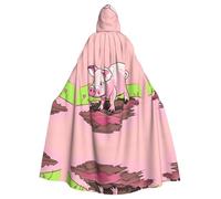 JxWCher Spooky Adult Halloween Hooded Cloak, White Snowy Mountains Print Versatile Costume Cape for Men & Women Party, Pink Piglet, One Size