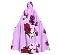 JxWCher Spooky Adult Halloween Hooded Cloak, White Snowy Mountains Print Versatile Costume Cape for Men & Women Party, Red and Purple Roses, One Size