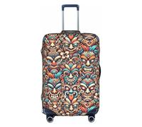 JxWCher Stretch Luggage Cover for Travel, Tiki Masks Print Luggage Case Cover, Easy Find Suitcase Protector, White, S